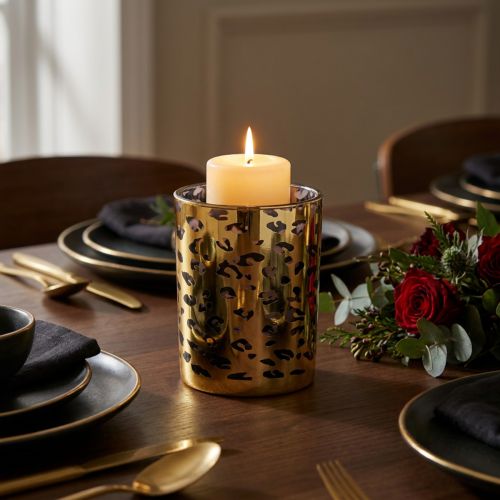 tételeket Üveg mécsestartó leopárdmintával, asztaldísznek, 12 cm