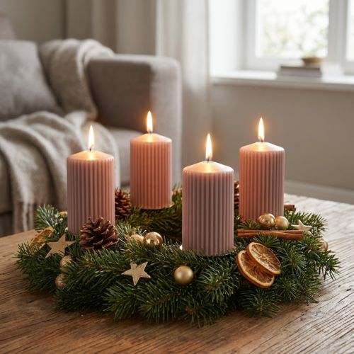 tételeket Oszlopgyertyák, antik rózsa, barázdált gyertyák, 70/90 mm, 4 db-os készlet, díszgyertyák, adventi koszorú, alacsony füstölés, hosszú égési idő