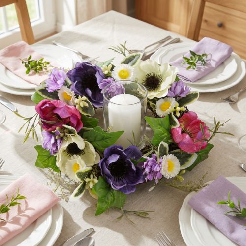 tételeket Művirág koszorú Anemones Százszorszép Lila Fehér Ø25cm