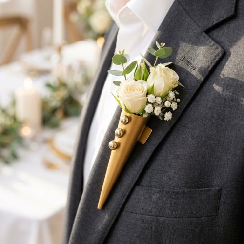 Esküvői kitűző mágnessel, matt arany 7cm | Floristik24.hu
