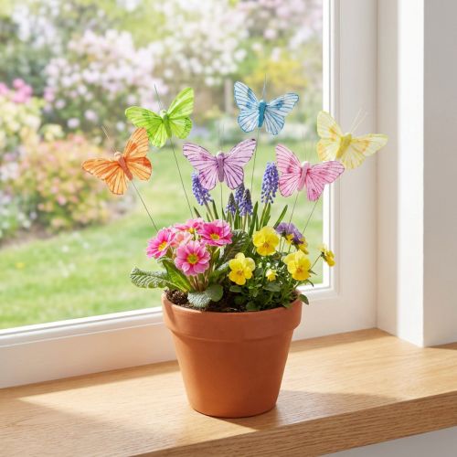 Díszlepkék dróton színes tollak 5,5×8cm 12 db | Floristik24.hu