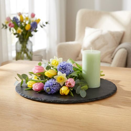 Természetes Palalemez Kerek Kőtálca Fekete Ø15cm 6 db | Floristik24.hu
