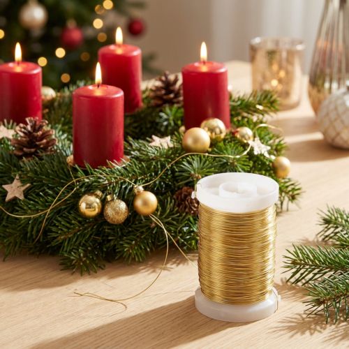 tételeket Virágkötő drót, mirtusz drót, dekorációs drót, arany, 0,30 mm, 100 g, 3 darab, kézműveskedéshez, ékszerkészítéshez és dekorációhoz