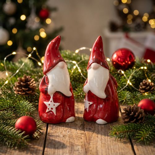 Mikulás figura Nicholas piros, fehér kerámia H13,5cm 2db | Floristik24.hu