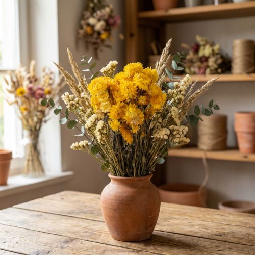 tételeket Szárított sárga szalmavirág (Helichrysum) szárított virágcsokor, 100g