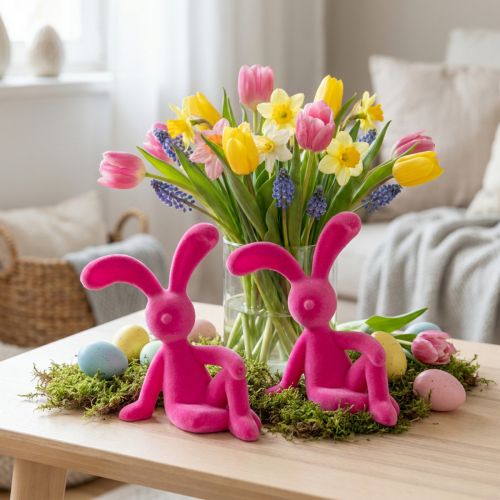 Dekoratív ülőnyúl, mint tavaszi dekoráció nappaliba vagy irodába, 22 cm, 2 darab | Floristik24.hu