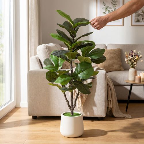 tételeket Mesterséges fikusz (Ficus lyrata) 120 cm-es dísznövény nappaliba