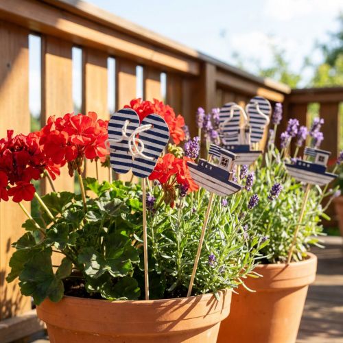 Garden Stake Tengeri Fa papucs csónak kék fehér 8cm 12 db | Floristik24.hu
