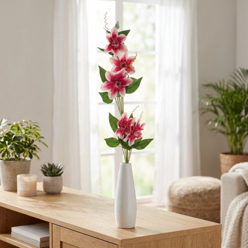 Clematis ág 5 virággal, művirág, dekoratív ág rózsaszín, fehér L84cm | Floristik24.hu