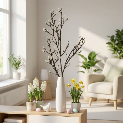 Mesterséges magnólia ág tavaszi dekorációs ág rügyekkel Barna Fehér L135cm | Floristik24.hu