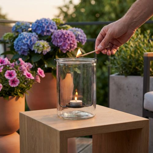 Lámpás üveg mécsestartóval, fekete fém Ø13,5×H20cm | Floristik24.hu