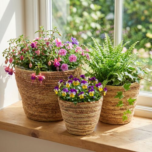 Rattan virágkosár szett, natúr/barna, 3 darabos, Ø26/22/16cm – Dekoratív és sokoldalú | Floristik24.hu