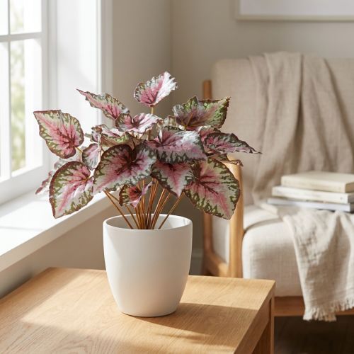 Mesterséges begónia bokor zöld, ibolya 34cm | Floristik24.hu