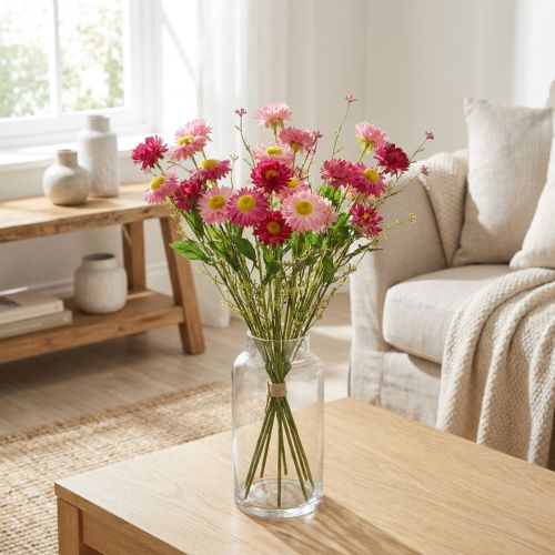 Rhodanthe Rosa-Rózsaszín Selyemvirágok Műnövény Epervirág Csokor Dekoratív Virágok 46cm | Floristik24.hu