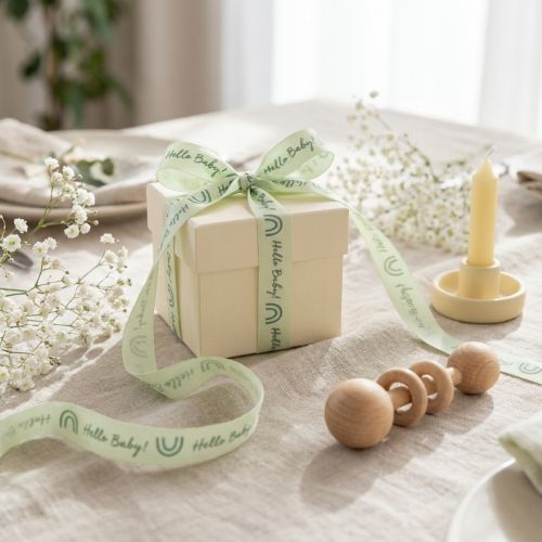 tételeket Ajándék szalag Hello Baby díszszalag keresztelőre zöld 25mm 16m