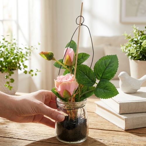 Rózsa rózsaszín üvegben H23cm | Floristik24.hu