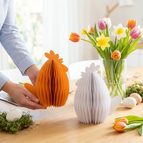 Dekorációs csirke fehér narancssárga méhsejt figurák húsvéti 19×12×20 cm 2 db | Floristik24.hu