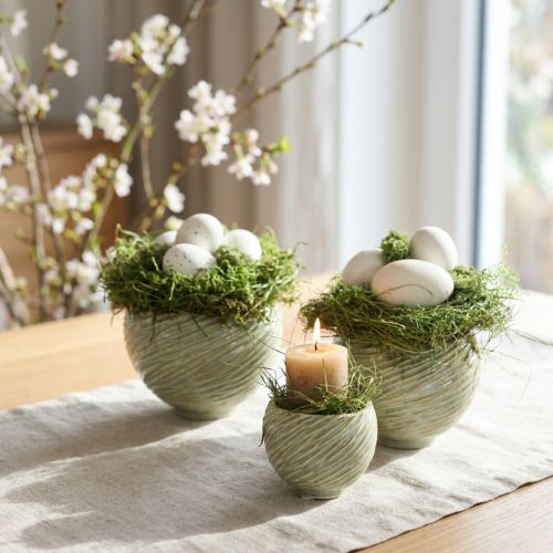 Kerámia tálak zöld spirál kivitelben Ø9cm H7cm 4db | Floristik24.hu