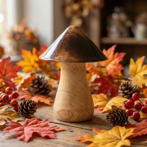 Díszgomba fagomba natúr barna fényes hatású Ø7,5cm H10cm | Floristik24.hu