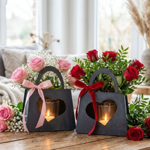tételeket Lámpás fém dekortáska szív antracittal H18cm 2db