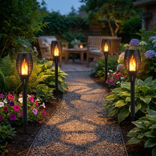 tételeket LED Napelemes Zseblámpák Kertbe, Lánghatású, Erkélyre, Ma 38cm, 4 Darab