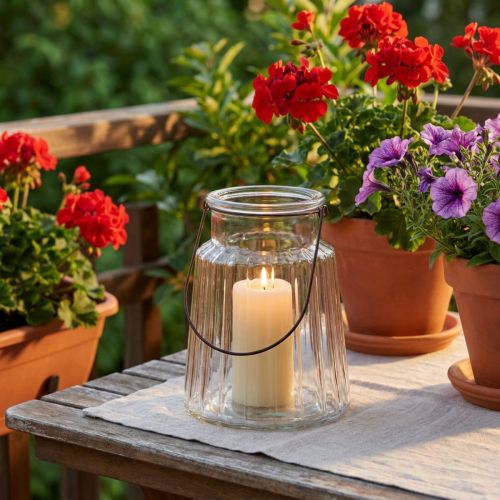Üveg lámpás lámpa fogantyúval üveg átlátszó Ø14cm H18cm | Floristik24.hu