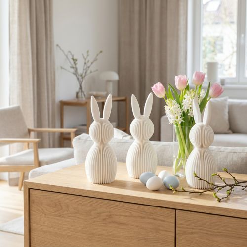 Dekoratív, hajtogatott nyúlfigura modern belsőépítészetbe, nappaliba vagy irodába, 13 cm, 3 darab | Floristik24.hu