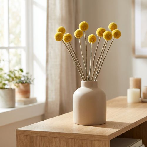 Craspedia szárított virágok, sárga, 70 cm, dekoratív, 10 darab | Floristik24.hu