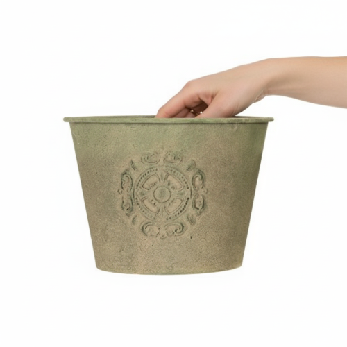 tételeket Fém virágcserép, zöld, vintage, Ø22cm–13,5cm, 3 db-os szett