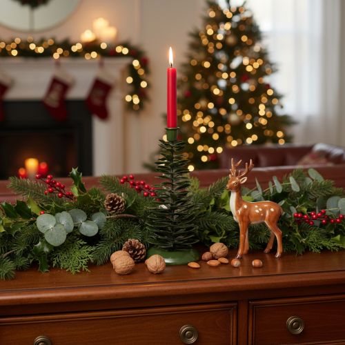 Gyertyatartó karácsonyfa zöld fém dekoráció 28cm | Floristik24.hu