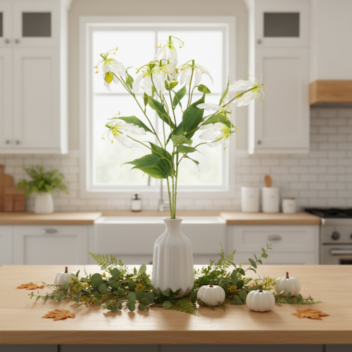 Művirág Gloriosa, fehér és sárga, elegáns virágág dekorációhoz, 80 cm, 3 darab | Floristik24.hu