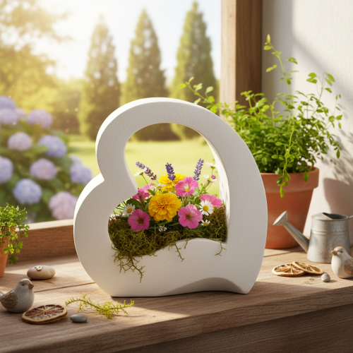 Szív alakú dekoráció ültetéshez és virágdíszekhez, nyitott kialakítás, modern szív alakú, 19 cm | Floristik24.hu