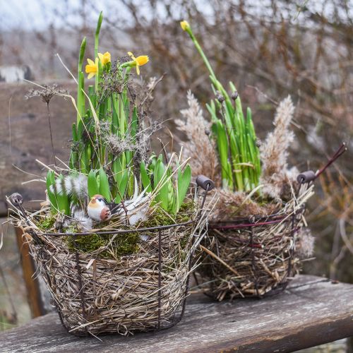 Floristik24 Tavaszi dekoráció, madarak dróton, műmadár barna, fehér H3cm 12db