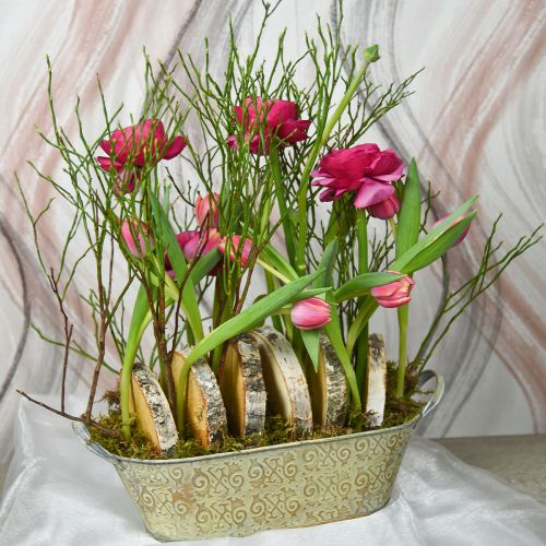 tételeket Tavaszi dekorációjú virágcserép ovális fém növényi tál fogantyúkkal vintage 28×15cm