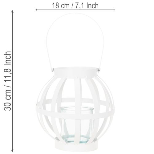 Kerti lámpa, fém és üveg, függő gyertyatartó, fehér, Ø18,5cm | Floristik24.hu