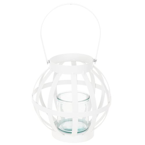 Kerti lámpa, fém és üveg, függő gyertyatartó, fehér, Ø18,5cm | Floristik24.hu