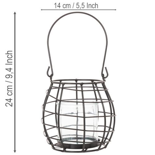 Kerti lámpa, fekete fém szélfénnyel, Ø14cm M12.5cm | Floristik24.hu