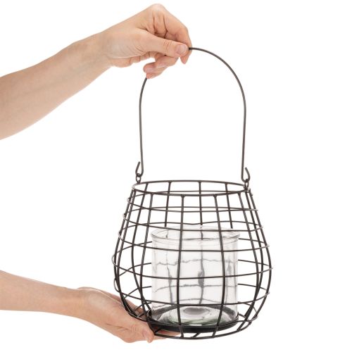 Kerti lámpa üveg gyertyatartóval, fekete, Ø20cm, M18.5cm | Floristik24.hu