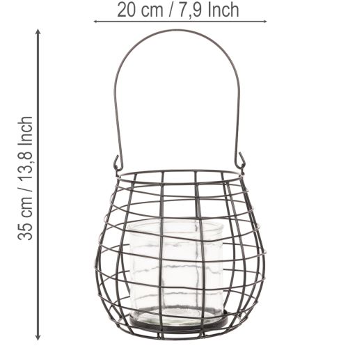 Kerti lámpa üveg gyertyatartóval, fekete, Ø20cm, M18.5cm | Floristik24.hu