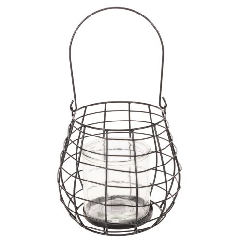 Kerti lámpa üveg gyertyatartóval, fekete, Ø20cm, M18.5cm | Floristik24.hu