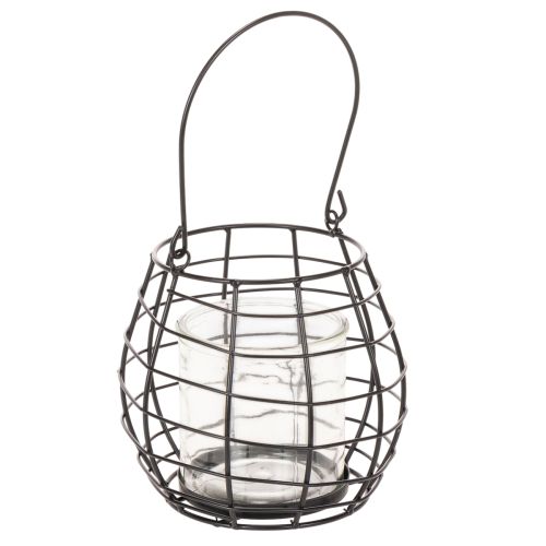 Kerti lámpa fogantyúval, fekete, üveg gyertyatartó, Ø17cm, M15cm vétel | Floristik24.hu