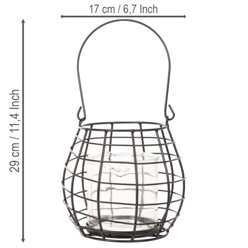 Kerti lámpa fogantyúval, fekete, üveg gyertyatartó, Ø17cm, M15cm | Floristik24.hu