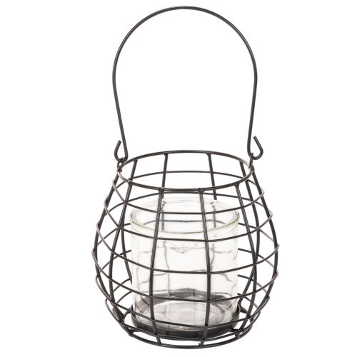 Kerti lámpa fogantyúval, fekete, üveg gyertyatartó, Ø17cm, M15cm | Floristik24.hu