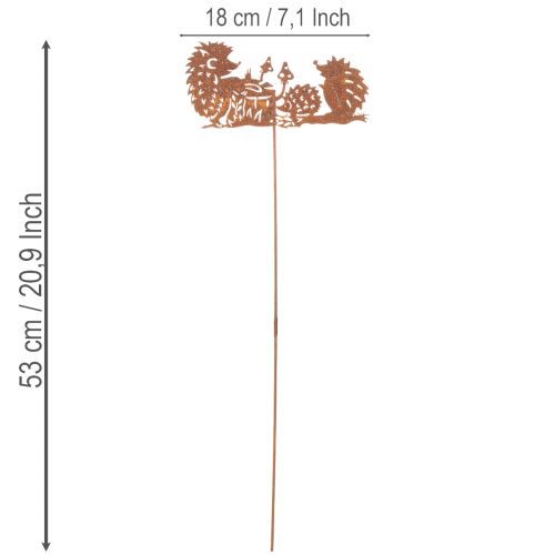 Kerti karó sün motívumos rozsda dekoráció nyárra és őszre 53cm | Floristik24.hu
