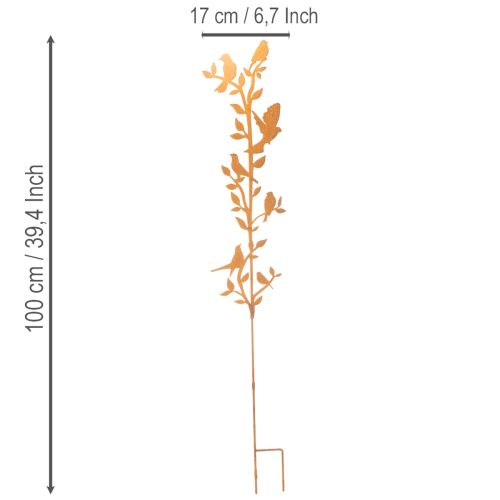 Kerti karóág madarakkal, fém díszítéssel, 100cm | Floristik24.hu