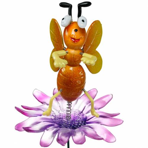 Floristik24 Virág tű méh virágon fém rugókkal narancs, lila H74cm