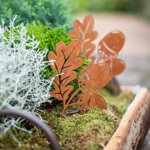 Floristik24 Kerti karó makk leveles patinás fémmel H19cm 6 db