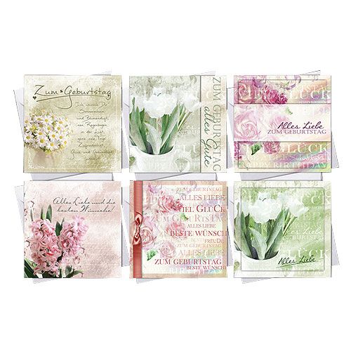 Floristik24 Születésnapi képeslapok borítékkal 10,5cm x 10,5cm 6db