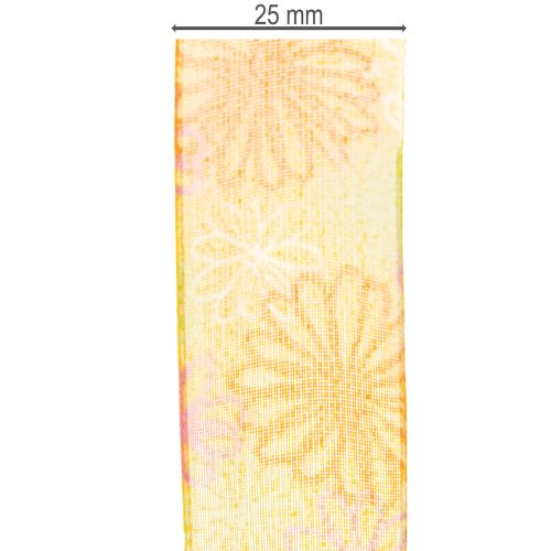 tételeket Ajándékszalag, virágos organza szalag, sárga/narancssárga, 25mm x 18m