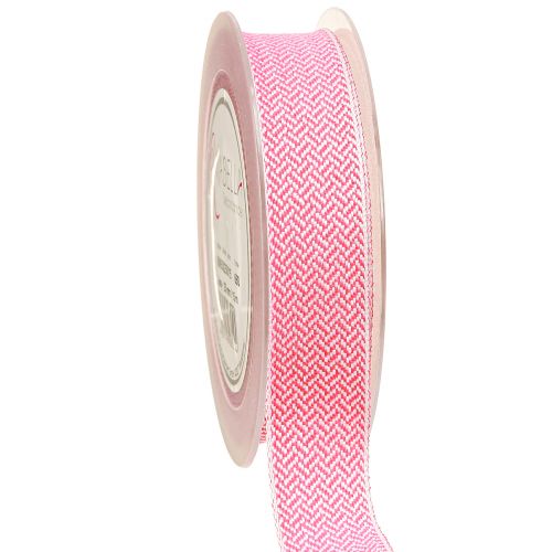 tételeket Ajándék szalag halszálkás mintás szalag fehér rózsaszín 25mm 15m